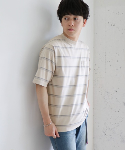 URBAN RESEARCH DOORS(アーバンリサーチドアーズ)の「UR TECH マルチボーダー Tシャツ(Tシャツ/カットソー・メンズ・ブラック/ベージュ/ブルー・40/38)」の9枚目の写真