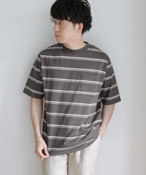 URBAN RESEARCH DOORS(アーバンリサーチドアーズ)の「UR TECH マルチボーダー Tシャツ(Tシャツ/カットソー・メンズ・ブラック/ベージュ/ブルー・40/38)」の16枚目の写真