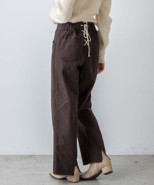 Wego ウィゴー の Wego Backレースアップストレートパンツ デニムパンツ Wear