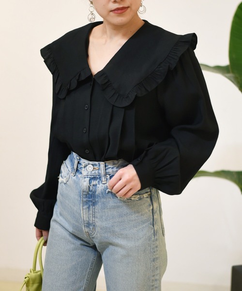 Eimee Law（エイミーロウ）の「フリルビックカラーBL（シャツ/ブラウス・レディース・オフホワイト/ブラック・38）」の10枚目の写真