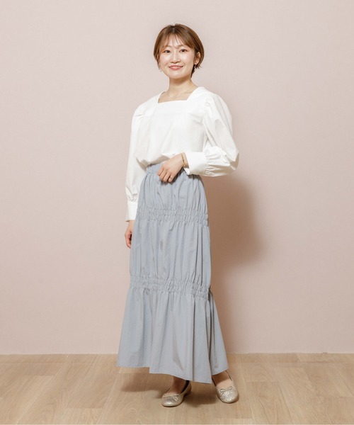 flower(フラワー)の「フューリーギャザースカート(スカート・レディース・ブルー/アイボリー・FREE)」の11枚目の写真