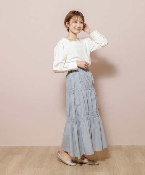 flower(フラワー)の「フューリーギャザースカート(スカート・レディース・ブルー/アイボリー・FREE)」の12枚目の写真