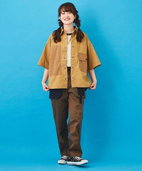 CUBE SUGAR（キューブシュガー）の「タイプライター 半袖 アウトドアシャツ（シャツ/ブラウス・レディース・マルチ/カーキ/ネイビー/ベージュ・M）」の5枚目の写真