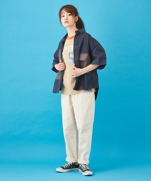 CUBE SUGAR（キューブシュガー）の「タイプライター 半袖 アウトドアシャツ（シャツ/ブラウス・レディース・マルチ/カーキ/ネイビー/ベージュ・M）」の11枚目の写真