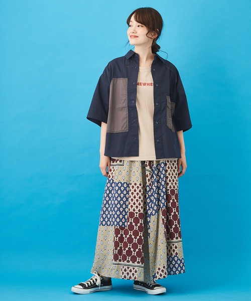 CUBE SUGAR（キューブシュガー）の「タイプライター 半袖 アウトドアシャツ（シャツ/ブラウス・レディース・マルチ/カーキ/ネイビー/ベージュ・M）」の12枚目の写真