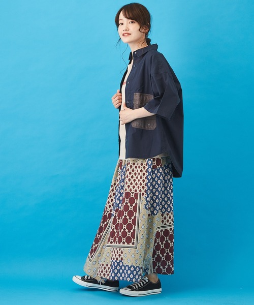 CUBE SUGAR（キューブシュガー）の「タイプライター 半袖 アウトドアシャツ（シャツ/ブラウス・レディース・マルチ/カーキ/ネイビー/ベージュ・M）」の13枚目の写真