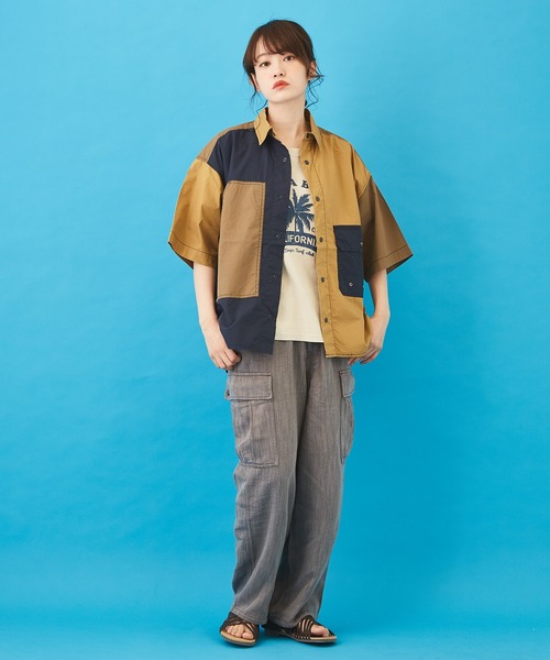 CUBE SUGAR（キューブシュガー）の「タイプライター 半袖 アウトドアシャツ（シャツ/ブラウス・レディース・マルチ/カーキ/ネイビー/ベージュ・M）」の15枚目の写真