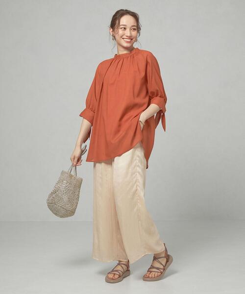 closet story（クローゼットストーリー）の「＜closet story＞CSC ソデムスビ ギャザー ブラウス（シャツ/ブラウス・レディース・ホワイト/オレンジ・FREE）」の3枚目の写真