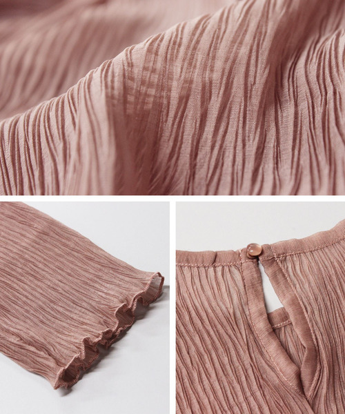 Fizz（フィズ）の「【Fizz/フィズ】　ヘリンボーンプリーツシアーブラウス（シャツ/ブラウス・レディース・ライトベージュ/ピンク/グリーン・M）」の4枚目の写真