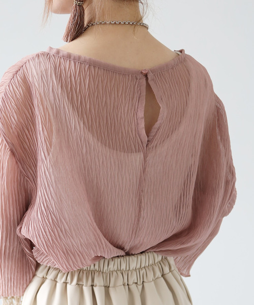 Fizz（フィズ）の「【Fizz/フィズ】　ヘリンボーンプリーツシアーブラウス（シャツ/ブラウス・レディース・ライトベージュ/ピンク/グリーン・M）」の7枚目の写真