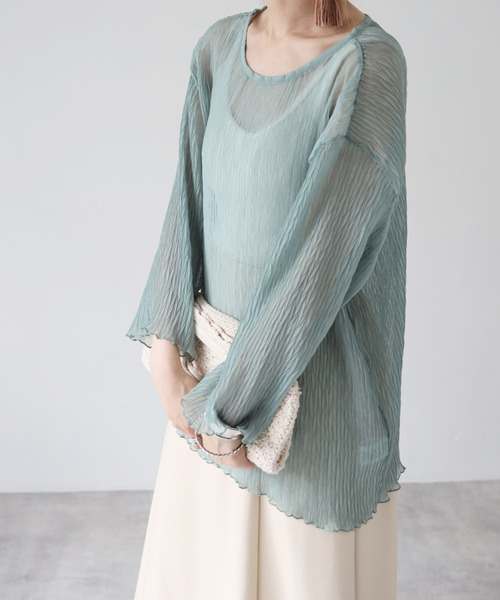 Fizz（フィズ）の「【Fizz/フィズ】　ヘリンボーンプリーツシアーブラウス（シャツ/ブラウス・レディース・ライトベージュ/ピンク/グリーン・M）」の13枚目の写真