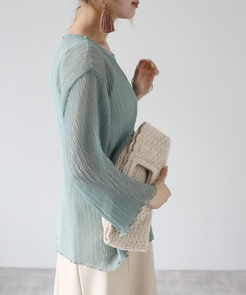 Fizz（フィズ）の「【Fizz/フィズ】　ヘリンボーンプリーツシアーブラウス（シャツ/ブラウス・レディース・ライトベージュ/ピンク/グリーン・M）」の14枚目の写真