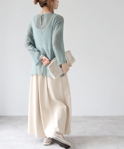 Fizz（フィズ）の「【Fizz/フィズ】　ヘリンボーンプリーツシアーブラウス（シャツ/ブラウス・レディース・ライトベージュ/ピンク/グリーン・M）」の16枚目の写真