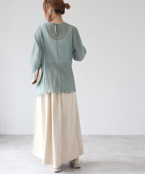 Fizz（フィズ）の「【Fizz/フィズ】　ヘリンボーンプリーツシアーブラウス（シャツ/ブラウス・レディース・ライトベージュ/ピンク/グリーン・M）」の17枚目の写真