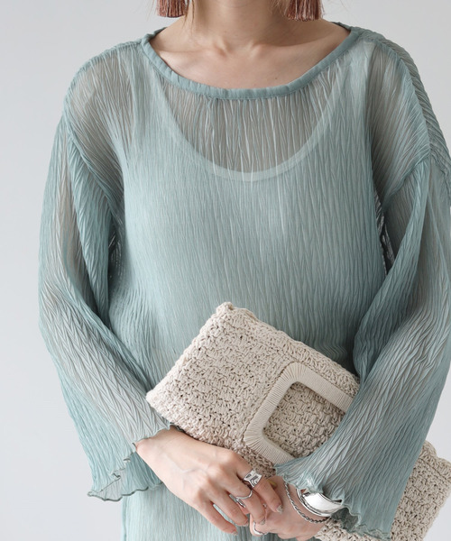 Fizz（フィズ）の「【Fizz/フィズ】　ヘリンボーンプリーツシアーブラウス（シャツ/ブラウス・レディース・ライトベージュ/ピンク/グリーン・M）」の18枚目の写真