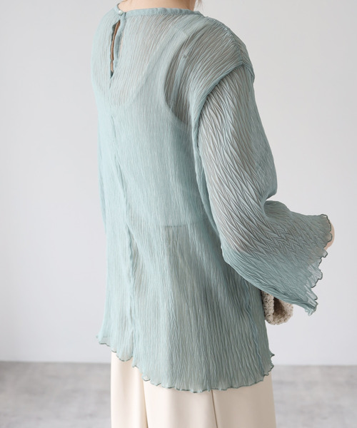 Fizz（フィズ）の「【Fizz/フィズ】　ヘリンボーンプリーツシアーブラウス（シャツ/ブラウス・レディース・ライトベージュ/ピンク/グリーン・M）」の20枚目の写真