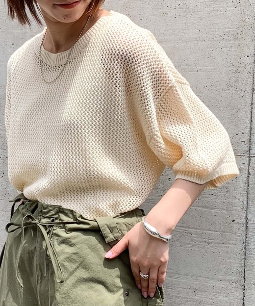 CIAOPANIC TYPY（チャオパニックティピー）の「【ZOZOTOWN限定】メッシュニットトップス2/サイドスリット（ニット/セーター・レディース・オフホワイト/チャコールグレー/オレンジ・ONE SIZE）」の2枚目の写真