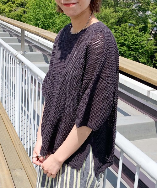 CIAOPANIC TYPY（チャオパニックティピー）の「【ZOZOTOWN限定】メッシュニットトップス2/サイドスリット（ニット/セーター・レディース・オフホワイト/チャコールグレー/オレンジ・ONE SIZE）」の9枚目の写真