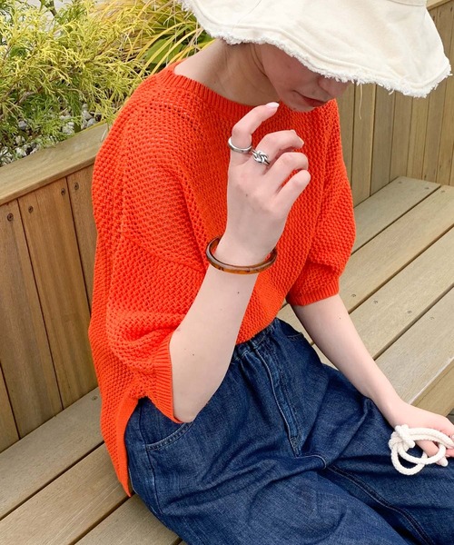 CIAOPANIC TYPY（チャオパニックティピー）の「【ZOZOTOWN限定】メッシュニットトップス2/サイドスリット（ニット/セーター・レディース・オフホワイト/チャコールグレー/オレンジ・ONE SIZE）」の6枚目の写真