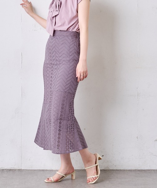natural couture(ナチュラルクチュール)の「【WEB限定】オーバーレースパッチワークスカート(スカート・レディース・ブラック/パープル/オフホワイト・FREE)」の3枚目の写真