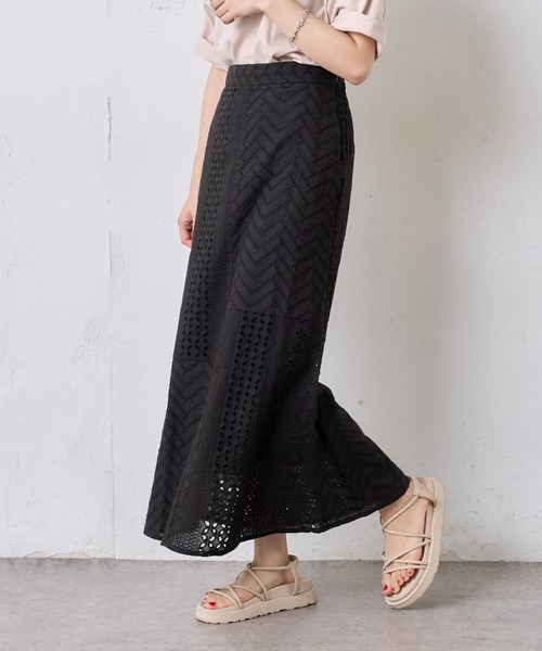 natural couture(ナチュラルクチュール)の「【WEB限定】オーバーレースパッチワークスカート(スカート・レディース・ブラック/パープル/オフホワイト・FREE)」の7枚目の写真