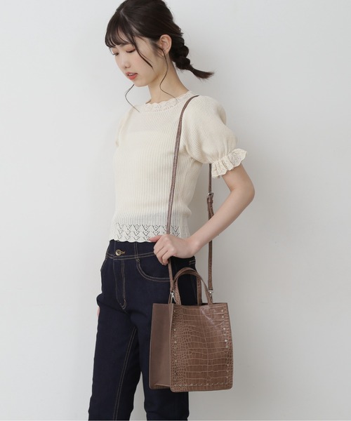 FREE'S MART（フリーズマート）の「型押しスタッズバッグ（ショルダーバッグ・レディース・ブラウン/オレンジ/ライトグリーン・ﾌﾘ-）」の12枚目の写真