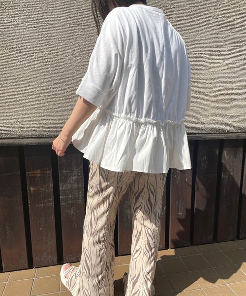 JUGLANS(ユグランス)の「☆ 16’s天竺×ブロード 裾異素材切り替えTOPS(Tシャツ/カットソー・レディース・ブラウン/ホワイト/ライトベージュ/ブラック・FREE)」の9枚目の写真
