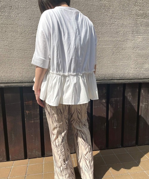 JUGLANS(ユグランス)の「☆ 16’s天竺×ブロード 裾異素材切り替えTOPS(Tシャツ/カットソー・レディース・ブラウン/ホワイト/ライトベージュ/ブラック・FREE)」の10枚目の写真