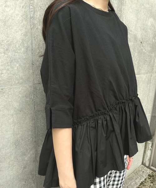 JUGLANS(ユグランス)の「☆ 16’s天竺×ブロード 裾異素材切り替えTOPS(Tシャツ/カットソー・レディース・ブラウン/ホワイト/ライトベージュ/ブラック・FREE)」の15枚目の写真