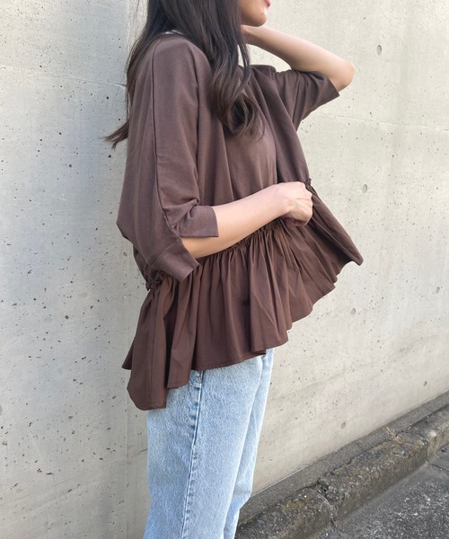 JUGLANS(ユグランス)の「☆ 16’s天竺×ブロード 裾異素材切り替えTOPS(Tシャツ/カットソー・レディース・ブラウン/ホワイト/ライトベージュ/ブラック・FREE)」の20枚目の写真
