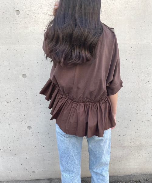 JUGLANS(ユグランス)の「☆ 16’s天竺×ブロード 裾異素材切り替えTOPS(Tシャツ/カットソー・レディース・ブラウン/ホワイト/ライトベージュ/ブラック・FREE)」の22枚目の写真