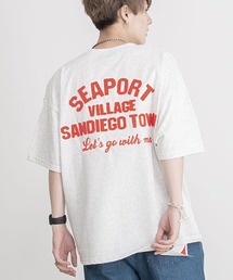 『CavariA/キャバリア』裏毛カレッジロゴ入りクルーネックドロップショルダービッグ半袖Tシャツ