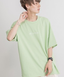 『CavariA/キャバリア』裏毛カレッジロゴ入りクルーネックドロップショルダービッグ半袖Tシャツ