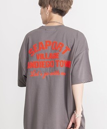 『CavariA/キャバリア』裏毛カレッジロゴ入りクルーネックドロップショルダービッグ半袖Tシャツ