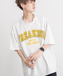 『CavariA/キャバリア』裏毛カレッジロゴ入りクルーネックドロップショルダービッグ半袖Tシャツ
