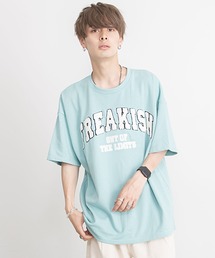 『CavariA/キャバリア』裏毛カレッジロゴ入りクルーネックドロップショルダービッグ半袖Tシャツ