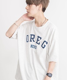 『CavariA/キャバリア』裏毛カレッジロゴ入りクルーネックドロップショルダービッグ半袖Tシャツ
