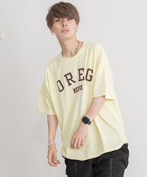 『CavariA/キャバリア』裏毛カレッジロゴ入りクルーネックドロップショルダービッグ半袖Tシャツ