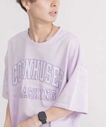 『CavariA/キャバリア』裏毛カレッジロゴ入りクルーネックドロップショルダービッグ半袖Tシャツ