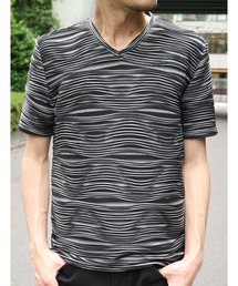 NICOLE CLUB FOR MEN | ウェーブタックジャガード半袖プルオーバー(Tシャツ/カットソー)