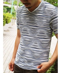 NICOLE CLUB FOR MEN | ウェーブタックジャガード半袖プルオーバー(Tシャツ/カットソー)