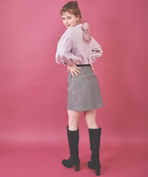 31 Sons de mode（トランテアン　ソン　ドゥ　モード）の「ベロアリボン台形チェックスカート（スカート・レディース・キャメル/ブラック×ホワイト・38/36）」の19枚目の写真