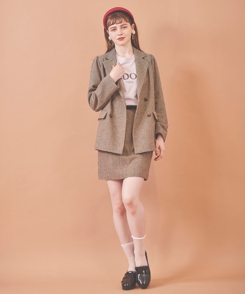 31 Sons de mode（トランテアン　ソン　ドゥ　モード）の「ベロアリボン台形チェックスカート（スカート・レディース・キャメル/ブラック×ホワイト・38/36）」の8枚目の写真