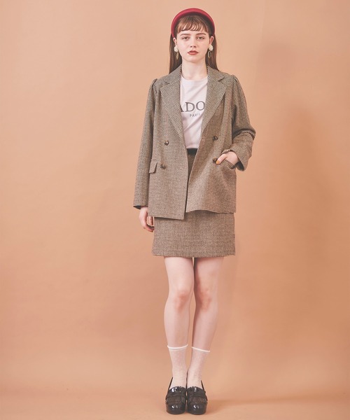 31 Sons de mode（トランテアン　ソン　ドゥ　モード）の「ベロアリボン台形チェックスカート（スカート・レディース・キャメル/ブラック×ホワイト・38/36）」の4枚目の写真