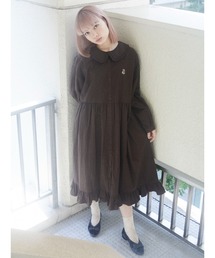 merry jenny | フリルカラーbear刺繍ワンピース(ワンピース)