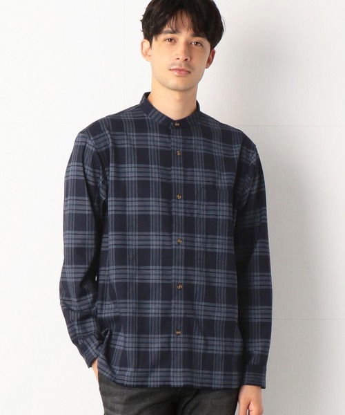 COMME CA COMMUNE(コムサコミューン)の「チェック柄 バンドカラーシャツ(シャツ/ブラウス・メンズ・ネイビー/グレー/モカ・MEDIUM/LARGE)」の3枚目の写真
