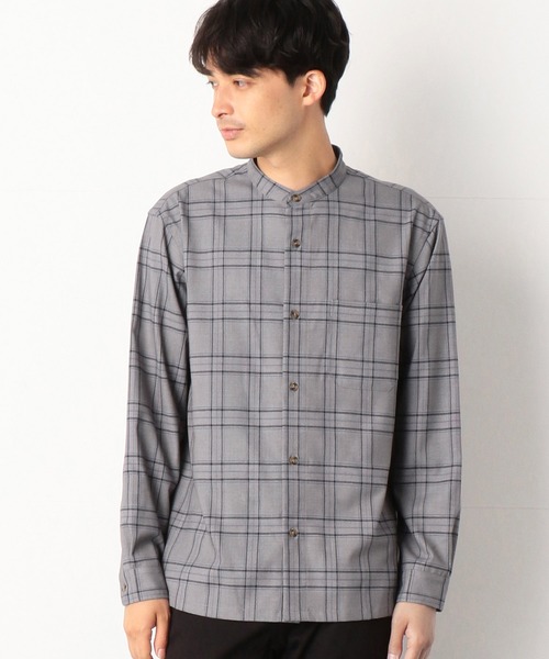 COMME CA COMMUNE(コムサコミューン)の「チェック柄 バンドカラーシャツ(シャツ/ブラウス・メンズ・ネイビー/グレー/モカ・MEDIUM/LARGE)」の2枚目の写真