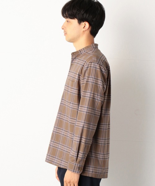 COMME CA COMMUNE(コムサコミューン)の「チェック柄 バンドカラーシャツ(シャツ/ブラウス・メンズ・ネイビー/グレー/モカ・MEDIUM/LARGE)」の4枚目の写真