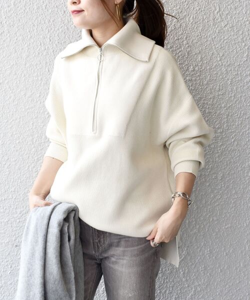 SHIPS(シップス)の「〈手洗い可能〉オープンジッププルオーバー◆(ニット/セーター・レディース・オフホワイト/ブラウン・ONE SIZE)」の9枚目の写真