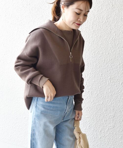 SHIPS(シップス)の「〈手洗い可能〉オープンジッププルオーバー◆(ニット/セーター・レディース・オフホワイト/ブラウン・ONE SIZE)」の7枚目の写真